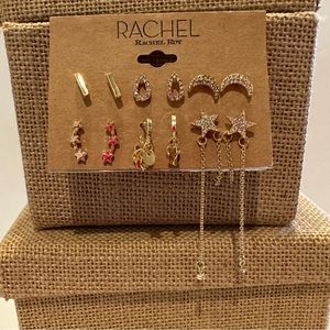 NWT Rachel Roy Set of 6 pairs - gold tone earrings post back, studs & 1 pr hoops